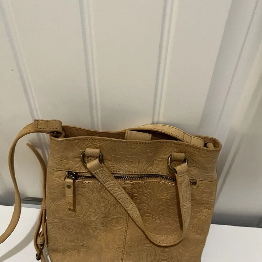 Steven By Steve Madden Embossed Floral Tan Leather Crossbody Bag Western Boho